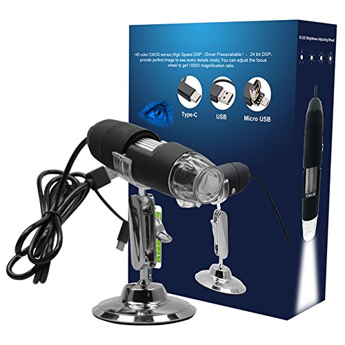 USB Microscope, 1000x 2 Million Pixel Magnification Endoscope, 8 LED USB 2.0/ USB 1.1 Digital Microscope, Mini Camera with OTG Adapter and Metal Stand, Compatible with Android 4.2/Win Vista/7/8/10 etc - Thumbnail 2