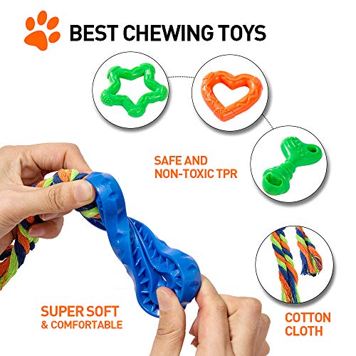 shuny 5 Pack Puppy Teething Chew Toys for Small Dogs,Durable Puppy Biting Toys for Teeth Cleaning with Rope and Food Treat Dispensing Ball