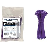 Kable Kontrol Cable Zip Ties, 4 Inch, 100 Pcs, 18lbs Test, Purple | Nylon Plastic, Self Locking, UL Listed, Indoor Use