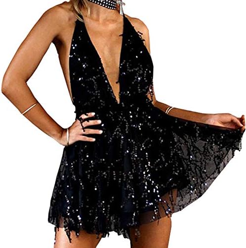 Sequin Backless Casual Tassel Summer Beach Mini Club Party Dress for Women