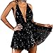 WERIDEDIRT Sequin Backless Casual Tassel Summer Beach Mini Club Party Dress for Women (Black, M)