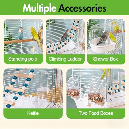 Standing Large Bird Cage,2 Tier Indoor Bird Cage,Include Cross Bar Climbing Ladder Feeders & Nest Dual Door Parakeet Cage,for Various Bird Species,Medium Small Pet Bird Parakeet/Lovebird/Cockatiel