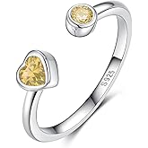 Sterling Silver Birthstone Rings Women, Adjustable Heart Ring Stackable Finger Open Rings Wedding Engagement Promise Eternity Bands with Cubic Zirconia CZ, Birthday Jewelry Gift Size 5-10