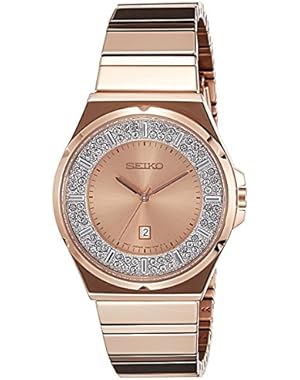 Seiko Sxdf74 Womens Watch, Gold Face On Rose Gold Stainless Steel Band