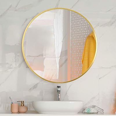 Letushy Aluminium Frame Wall Mirror, Bathroom Mirror, Circle Mirror, Round Mirror, Decorative Mirror, Vanity Mirror, Makeup Mirror, Diameter 24", Gold