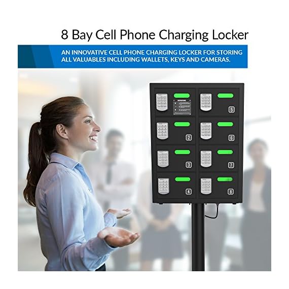 ChargeTech Secure Cell Phone Charging Station Locker w/8 Digital Combination Locking Bays