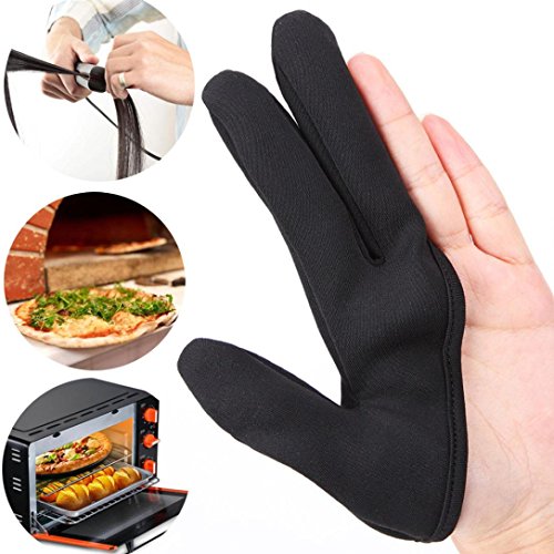 Sinwo Heat Resistant Gloves,Anti-hot Insulation Three Finger Glove Nylon Cloth Black Unisex Haircut For Hair Styling,Bake (Black)
