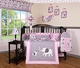 Boutique Baby Pink Gray Elephant 14 Pieces Nursery Crib Bedding Sets - Including Musical Mobile