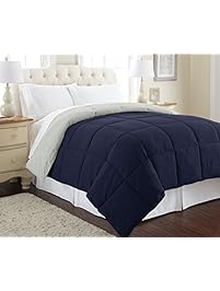 Amrapur Overseas | Goose Down Alternative Microfiber Quilted Reversible Comforter / Duvet Insert - Ultra Soft Hypoallergenic Bedding - Medium Warmth for All Seasons - [King, Eclipse/Silver]