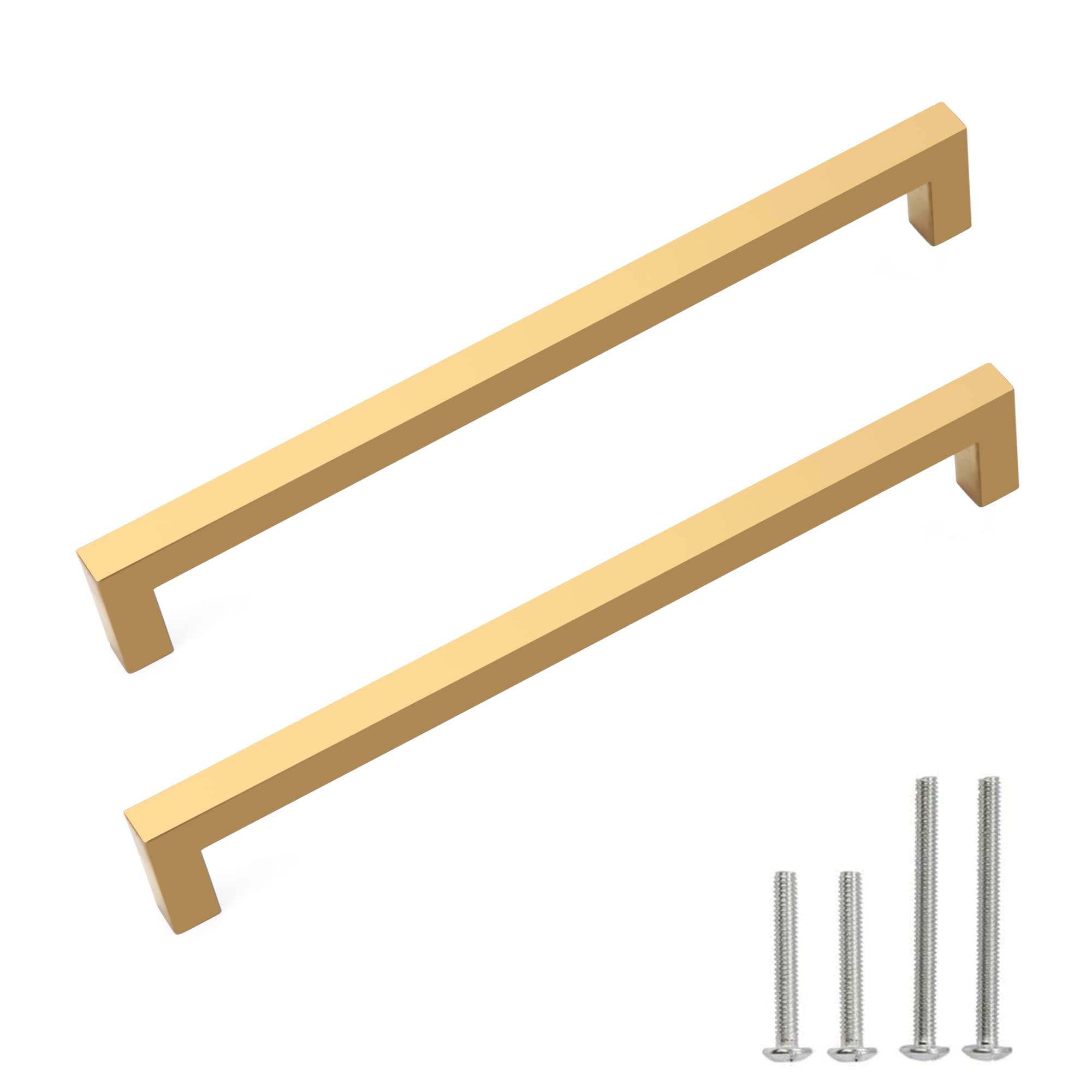 Photo 1 of Redunest Cabinet Pulls Gold Cabinet Handles Square Drawer Pulls, 2 Pack 10 Inch Stainless Steel Kitchen Door Cupboard Cabinet Handles, Drawer Hardware Handles, 256mm Hole Centers