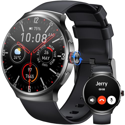 Smartwatch für Herren und Damen, 1,43 Zoll AMOLED Smartwatch mit Anrufen, Bluetooth, wasserdicht IP68, Sportuhr, 100+ Sportmodus mit Schrittzähler, Herzfrequenz, SPO₂, für Samsung iPhone Android