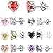 XZP Brilliant Colorful Zirconia Stud Earrings Heart Love 7 Pair Stainless Steel Earrings Sets 5mm