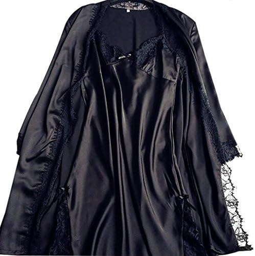Aimilam Women's Satin Kimono Robe Short Style Lightweight Sleepwear Twin Set (L-XXL)