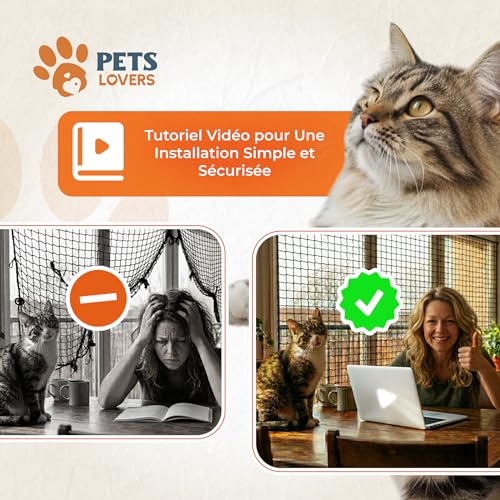 Petslovers Anti-UV Reinforced Stainless Steel Cat Balcony Net 8 x 3 m Black | Mounting Kit without Drilling, Includes 2 Toys, Cat Balcony Net, Cat Protection Net, Cat Window Netting, Nets