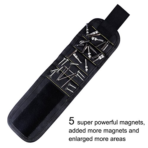 Magnetic Wristband - CrazyLynX Extended Pick-Up Tool with 5 Powerful Strong Magnets for Holding Screws, Nails, Bolts, Drill Bits, Fasteners, More Other Small Tools for Handymen/Carpenters (black)