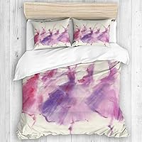 ECOMAOMI 3-Piece Home Fashion Designs Duvet Cover Set,Pink Dancer Ballet Impressionist Abstract Classical Dance Beautiful Vintage Ballerina Elegant,Best Modern Style Microfiber Quilt Set,Full/Queen