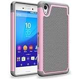 Sony Xperia M4 Aqua Case, INNOVAA Anti-Slip Shockproof Soft Silicone Dual-Layer Durable Armor Case W/ Free Screen Protector & Touch Screen Stylus Pen - Grey/Light Pink