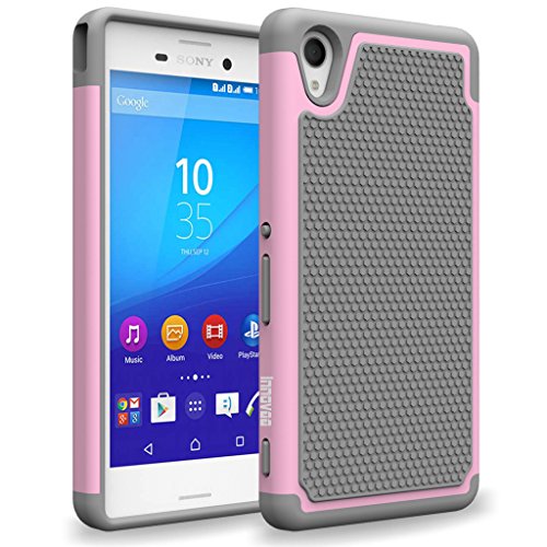 Sony Xperia M4 Aqua Case, INNOVAA Anti-Slip Shockproof Soft Silicone Dual-Layer Durable Armor Case W/ Free Screen Protector & Touch Screen Stylus Pen - Grey/Light Pink
