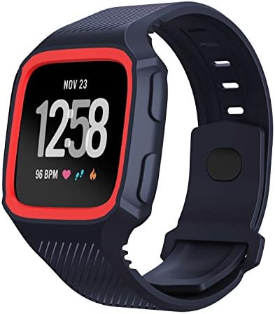 Feuy Fitbit versa bands,Soft TPU Protection Silicone Surrounded Sports Strap Wristband for Fitbit Versa Smart Fitness Watch Accessories Bracelet,Have protective Case cover function Band For Women men.