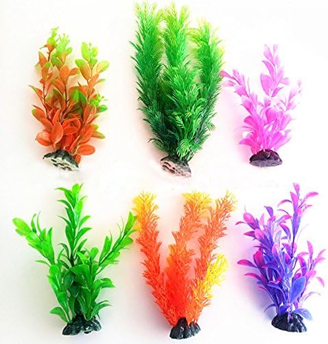 Foutou6pcs Artificial Plastic Water Plants Aquarium Tank Accessories Turtle Landscape App.H15-17cm