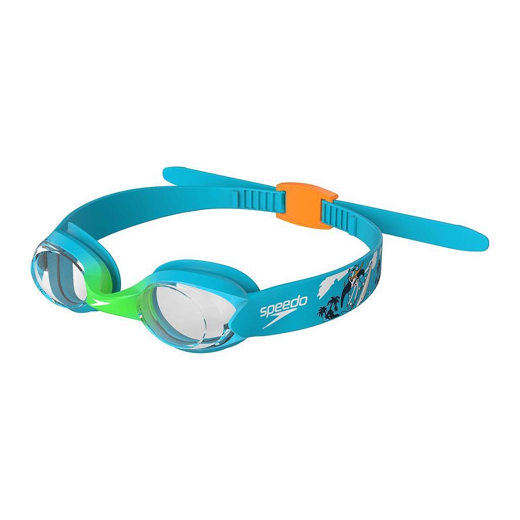 Speedo Unisex-Youth Illusion Swimming Goggles | Secure Fit | Anti-fog | Anti-leak, Azure/Fluo Green/Fluo Orange,2-6 years