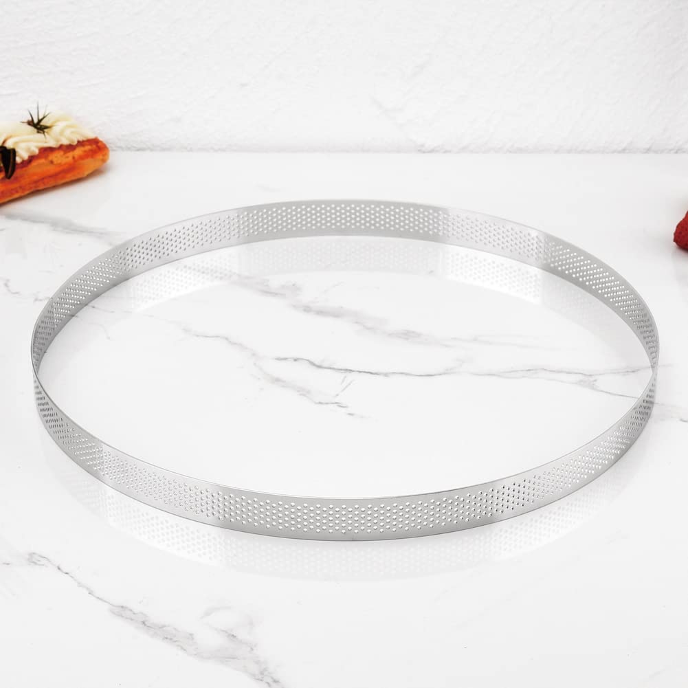 Guowall Perforated Tart Ring Set, Muffin Rings Cake Mould Stainless Steel Pastry Rings for Baking Crumpets Desserts (Dimeater: 28 cm, Height: 2 cm)