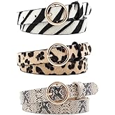 COTIM COYIN 3 Pack Women's Leopard Print Skinny Faux Leather Belt with Gold Alloy Buckle for Jeans Dress Pants
