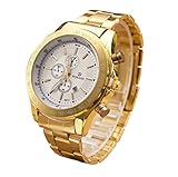 TODDCAHALAN Fashion Men Stainless Steel Gold Date Analog Quartz Wrist Watch White