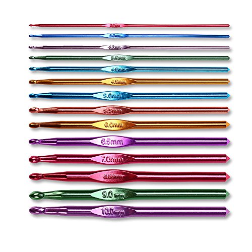 JZK 14x Aluminum Crochet Hooks Set Knitting Needles Weaving Tools Set, 2.0mm/2.5mm/3.0mm/3.5mm/4.0mm/4.5mm./5.0mm/5.5mm/6.0mm/6.5mm/7.0mm/8.0mm/9.0mm/10.mm, DIY Tools