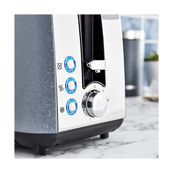 Tower-T20052BLU-2-Slice-Toaster-Ice-Diamond-Collection-with-Reflective-Diamond-Effect-DefrostReheatCancel-Functions-850-W-Steel-Blue Tower T20052BLU Ice Diamond 2 Slice Toaster with 7 Browning Settings, 850W, Blue