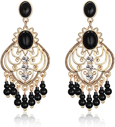 Beaded Earrings Handmade Tassel Bohemian Indian Retro Style Copper Earrings for Women (Gold)