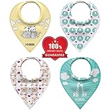 Kudsha Baby Bandana Drool Bibs, with 3 snaps, Perfect for Teething, Spit-up, Dribble, Drool, Unisex 4 Pack Gift Set for Boys and Girls, Absorbent Cotton