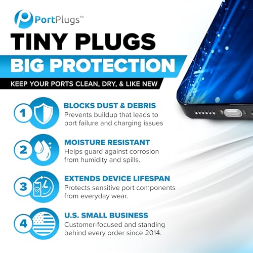 PortPlugs USB-C Dust Plugs & Headphone Jack Protectors for Samsung, Android, MacBooks, Laptops & Tablets – Type-C Charging Ports – Includes Cleaning Brush – Black (10 Pairs)