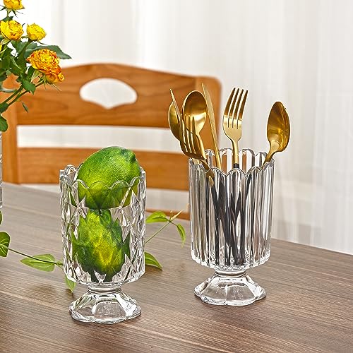 Clear Glass Vase, ViViTOP Embossed Crystal Glass Base Vases, 7\