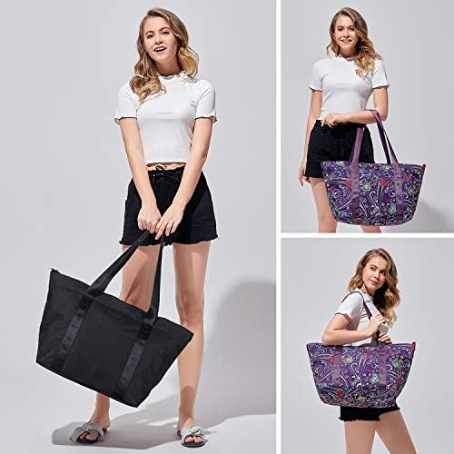 Nylon Family Travel Tote Beach Bag with Zipper for Women, Teacher or Nurse (Black) 2 Nylon Family Travel Tote Beach Bag with Zipper for Women, Teacher or Nurse (Black)