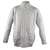 West End Knitwear Mens Merino Wool Full Zip Aran Sweater