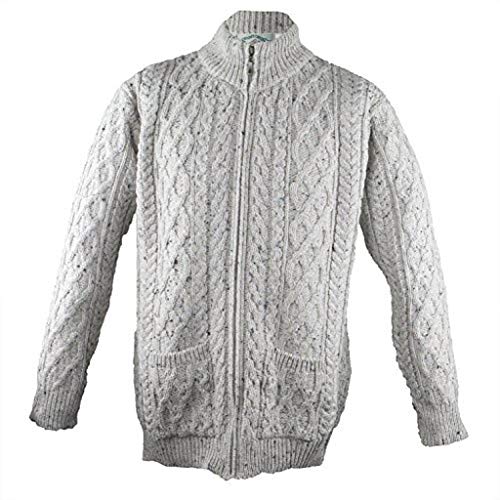  West End Knitwear Mens Merino Wool Full Zip Aran Sweater