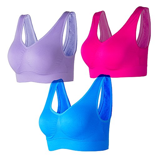 Lemef3-Pack Seamless Sports Bra Wirefree Yoga Bra with Removable Pads for Women