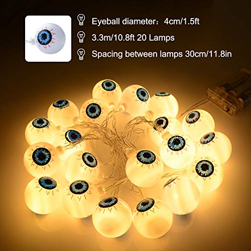 Elitlife Halloween String Lights, 20 LEDs 10.8ft LED Ghost Eyes Ball Fairy String Lights Battery Operated for Festival Party Halloween Decorations Indoor Outdoor Use (Warm White)