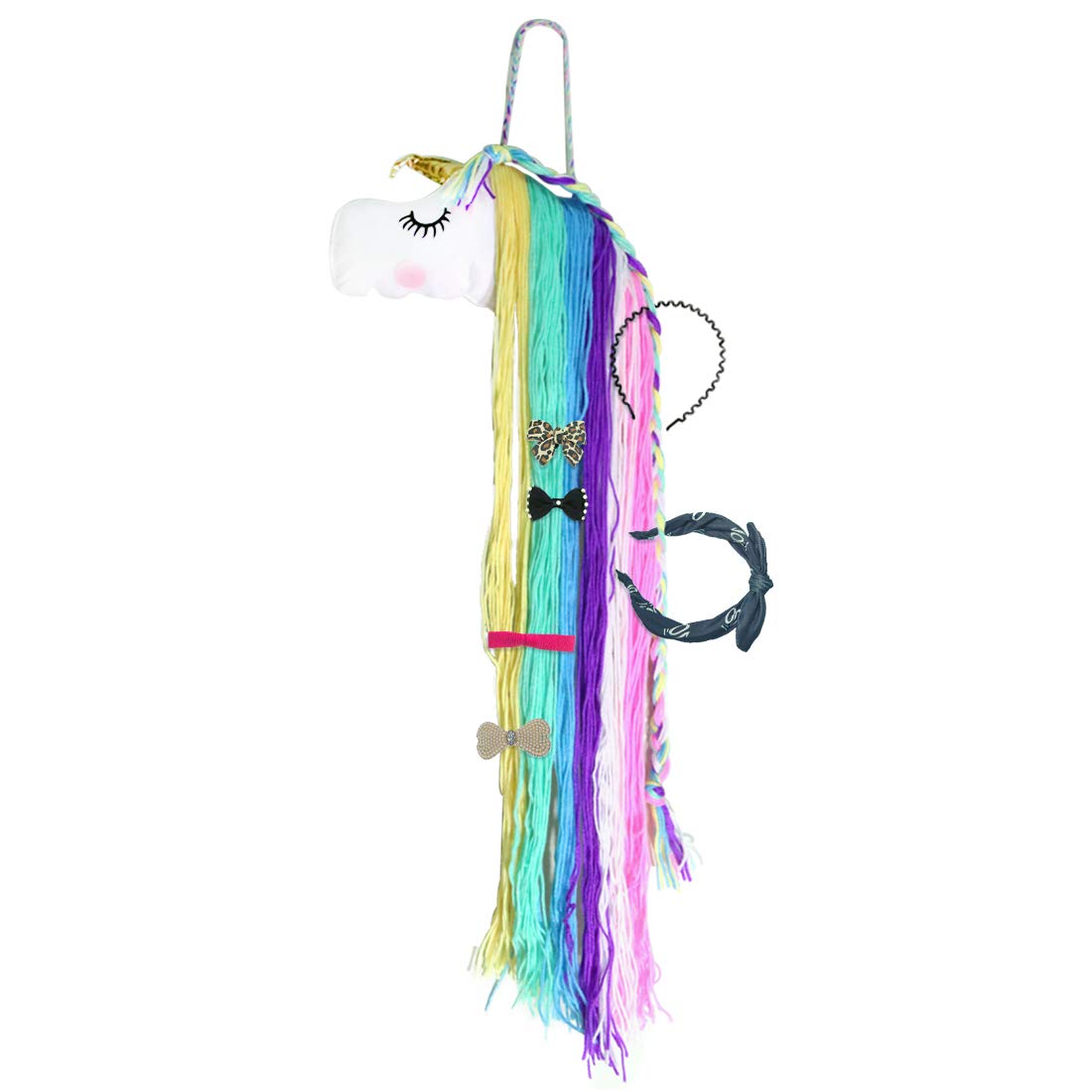 Rainbow Unicorn Hair Clip Holder, Hair Bow Organizer Headband Storage Organizer Home Wall Hanging Decor for Girls Children Women Party (rainbow color)