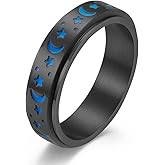 ANIEJUFI Stainless Steel Spinner Ring Luminous Glow Moon and Star Fidget Stress Relief Anxiety Rings for Women Men Size 4-12