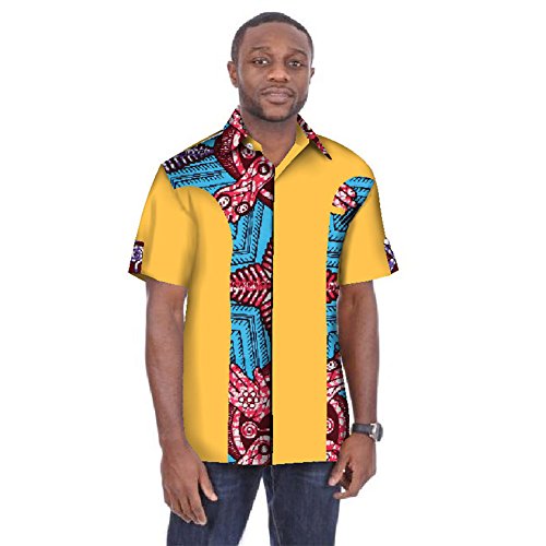 Men's Dashikis Short Sleeve African Printed Button Down Shirt Tops Blouses wyn05