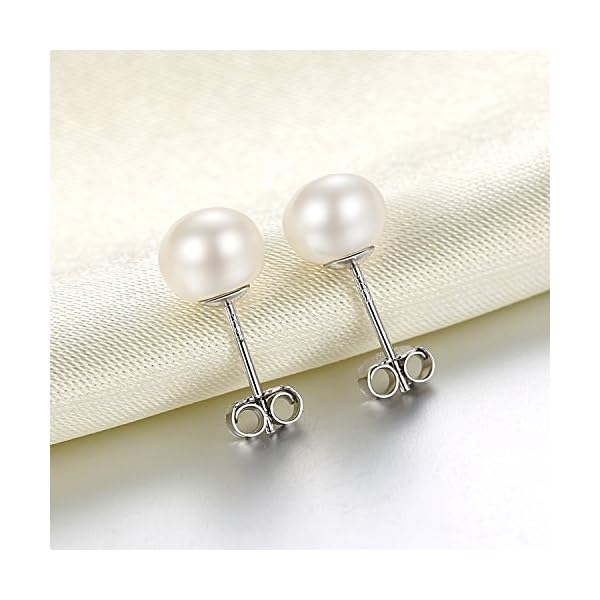 Pearl Earrings for Women 7-9mm Freshwater Cultured Pearl Stud Earrings 925 Sterling Silver - VIKI LYNN - Image 4