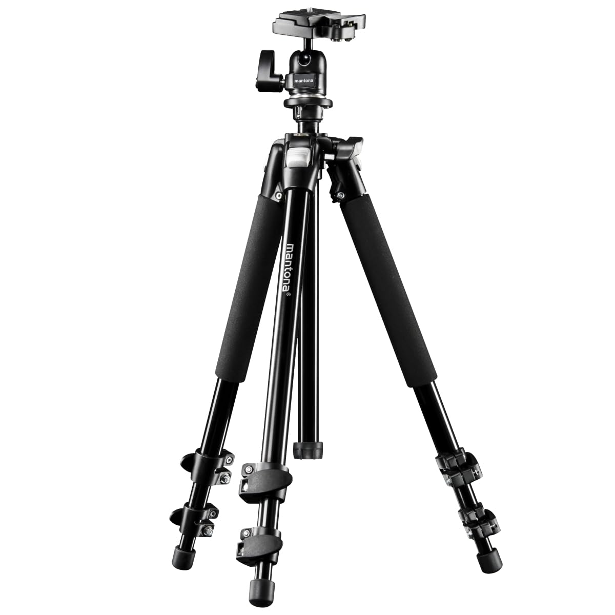 Mantona Scout tripod (max. working height 144 cm, inkl. ball head with quick release plate compatible with Manfrotto PL200, max. capacity 5kg, built-in bubble level)