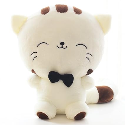 Thboxes Cute Cartoon Cat Plush Stuffed Toy Big Tail Fat Face Cat Doll Lovely Pillow Plush Toy Valentines Christmas Birthday Gift Creamy-White Sitting 30cm high