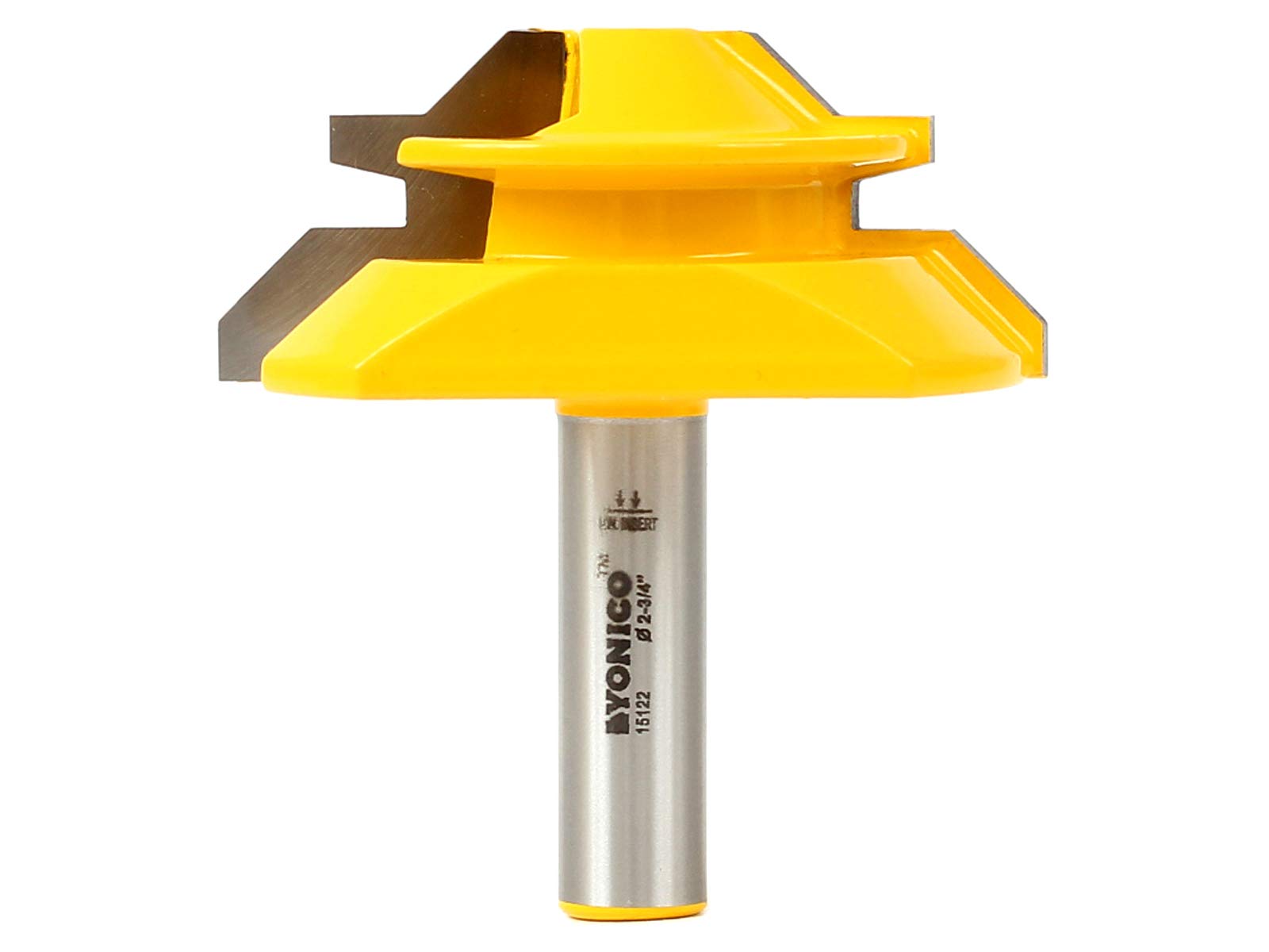 Yonico 15122 - Lock Miter Router Bit, Miter Angle: 45 Deg., Stock Size: Up to 1" - 1/2" Shank