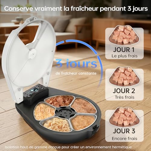RESPURR Cat Wet Food Dispenser, 3 Days of 5 Meals Fresh, Cold & Chauff Semiconductor, Stainless Steel Bowl 304, Programmable Automaton Cat Food Dispenser