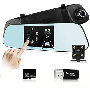 Mirror Dash Cam Ispring 5'' IPS Touch Screen FHD 1080P 140° Wide Angle Dual Lens Front And Rear IP68 Waterproof Car Camera Dashboard Camera DVR WIth 16GB TF Card Included