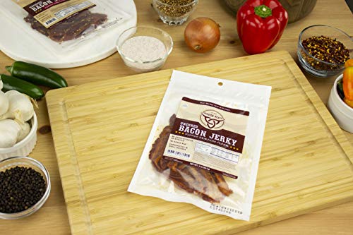 Delicious Uncured Real Bacon Jerky Hand Crafted Small Batch Kickin' Sriracha MSG Free Nitrate & Nitrite Free (Kickin' Sriracha, 24 pack)