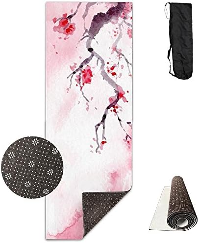 Plum Blossom Premium Design Yoga Mat, Extra Long (24"x71"), Non-slip, Eco-friendly, Ideal For Bikram, Hot Yoga, Ashtanga, Pilates, Or Sweaty Practice. Includes Carrying Strap!